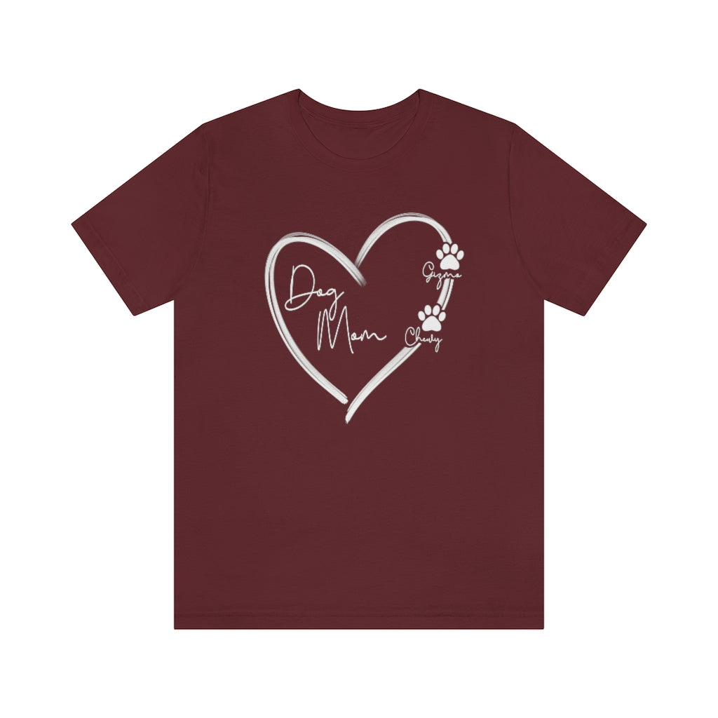 Dog Mom Heart Tshirt. Maroon.