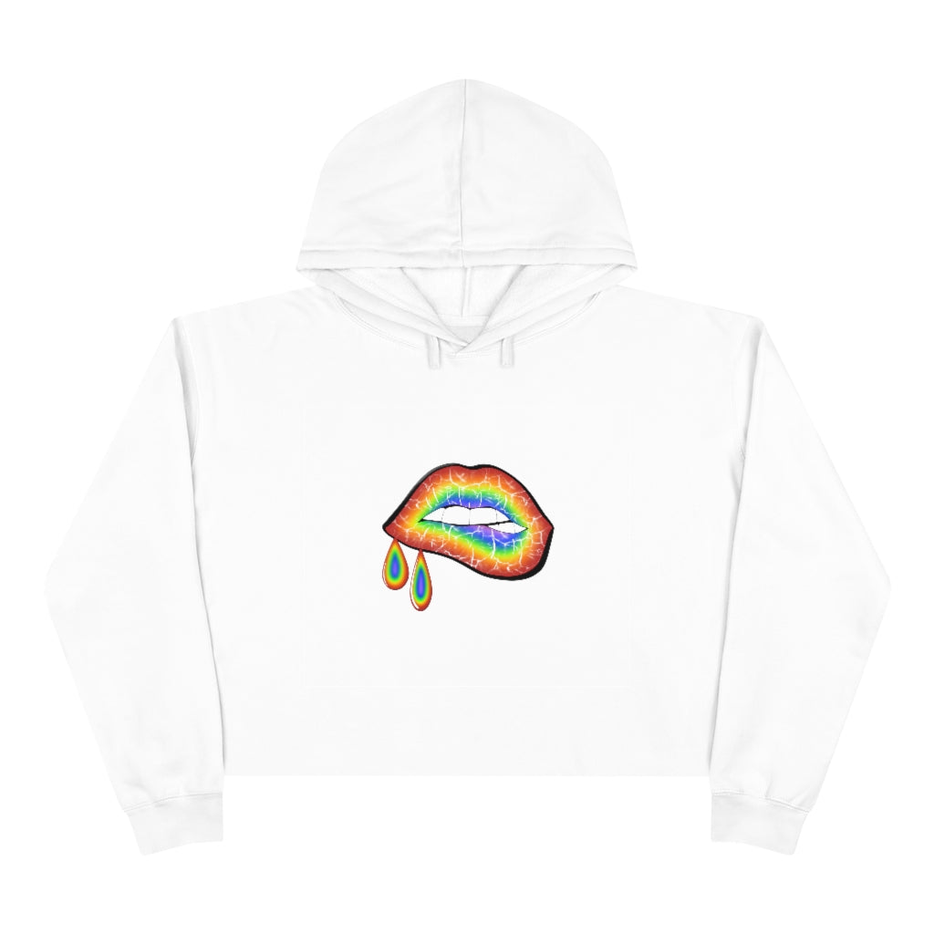 Melting Rainbow lips crop top. White.