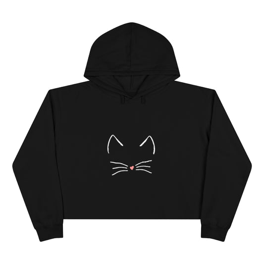 Kitty Kat face crop top hoodie. Black.