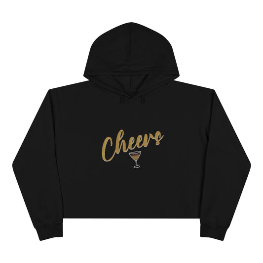 Cheers crop top hoodie. Black.