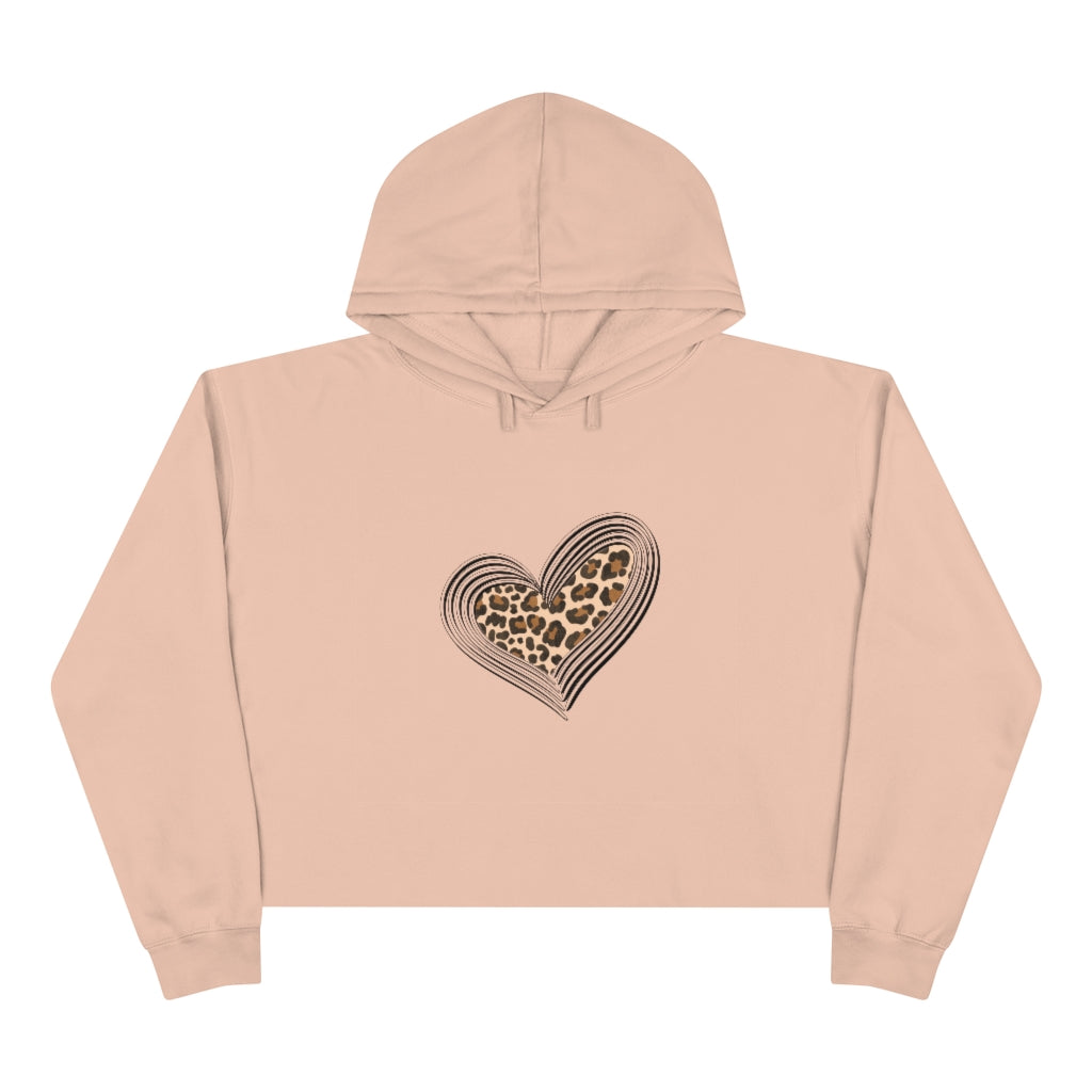 Cheetah heart crop top hoodie. Pale Pink.